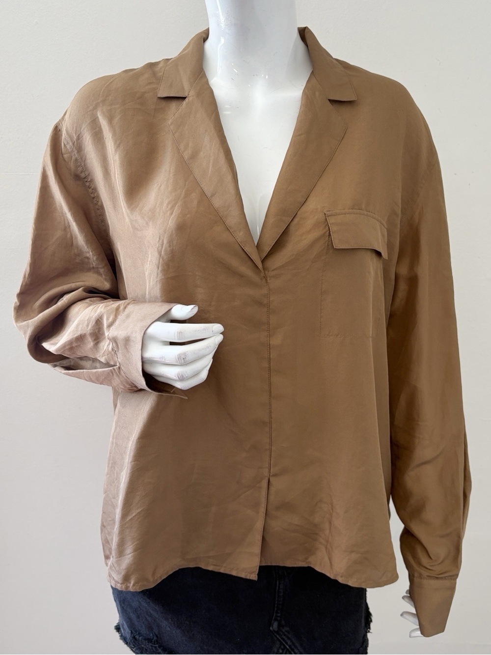 Vince Chestnut Brown Lightweight Silk Shirt Button Down Shirt Blouse